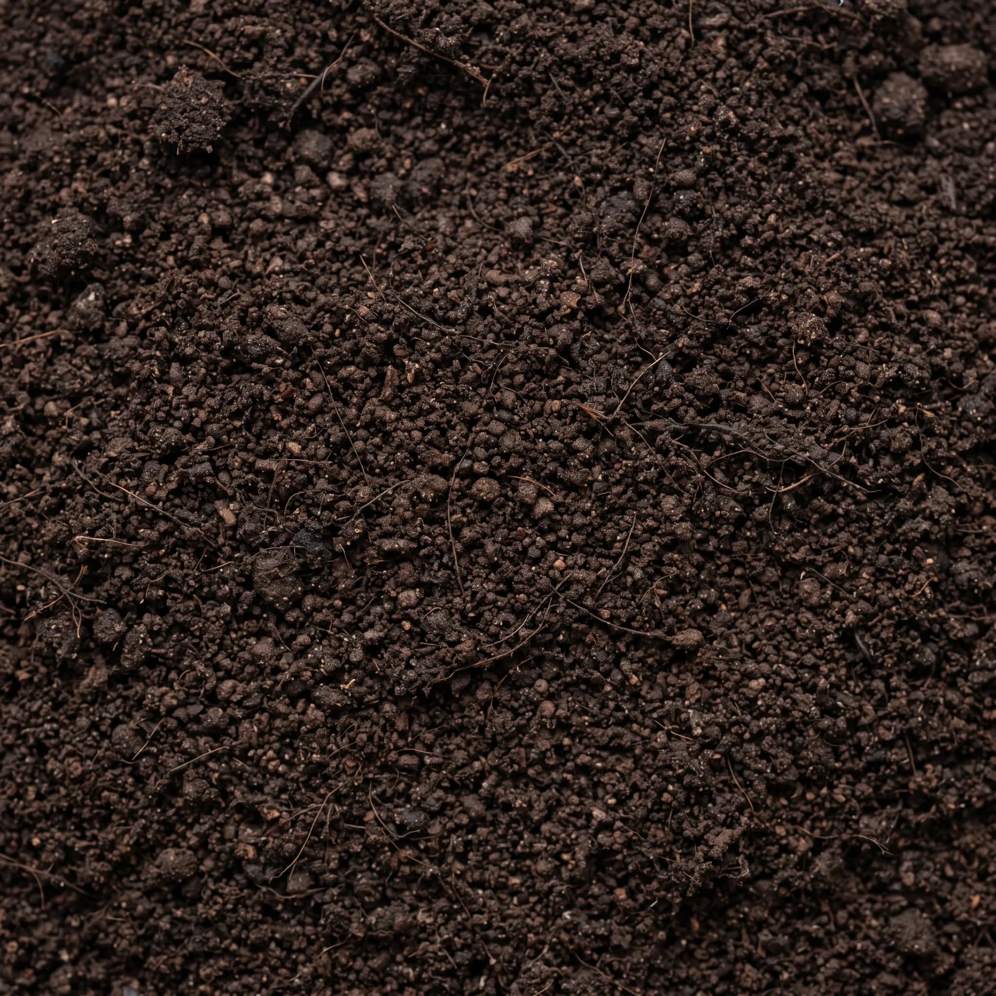 Macro texture of rich, dark, well-rotted compost and manure, crumbly and moist